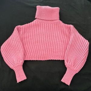 Pink Knit Cropped Turtle Neck Sweater Urban Outfitters